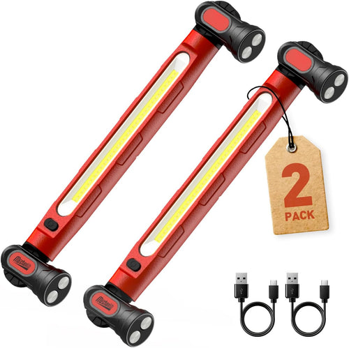 2Pack  under Hood Work Light Bar, 3000LM LED Magnetic Light Bar with Hooks, 5200Mah Cordless Rechargeable Hood Light for Mechanic/Car Repairing/Garage-Red