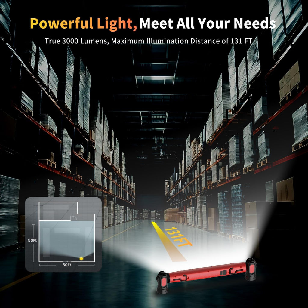 2Pack  under Hood Work Light Bar, 3000LM LED Magnetic Light Bar with Hooks, 5200Mah Cordless Rechargeable Hood Light for Mechanic/Car Repairing/Garage-Red