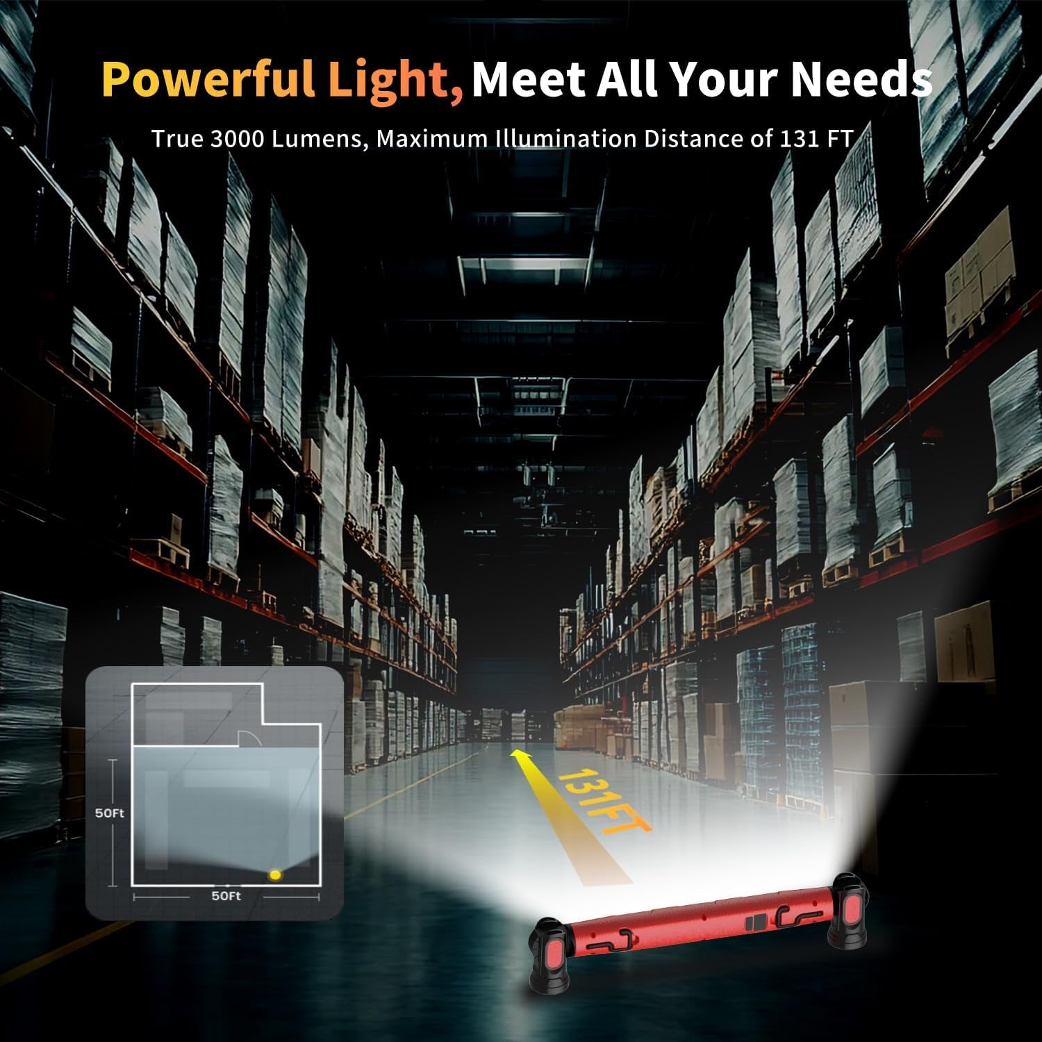 2Pack  under Hood Work Light Bar, 3000LM LED Magnetic Light Bar with Hooks, 5200Mah Cordless Rechargeable Hood Light for Mechanic/Car Repairing/Garage-Red