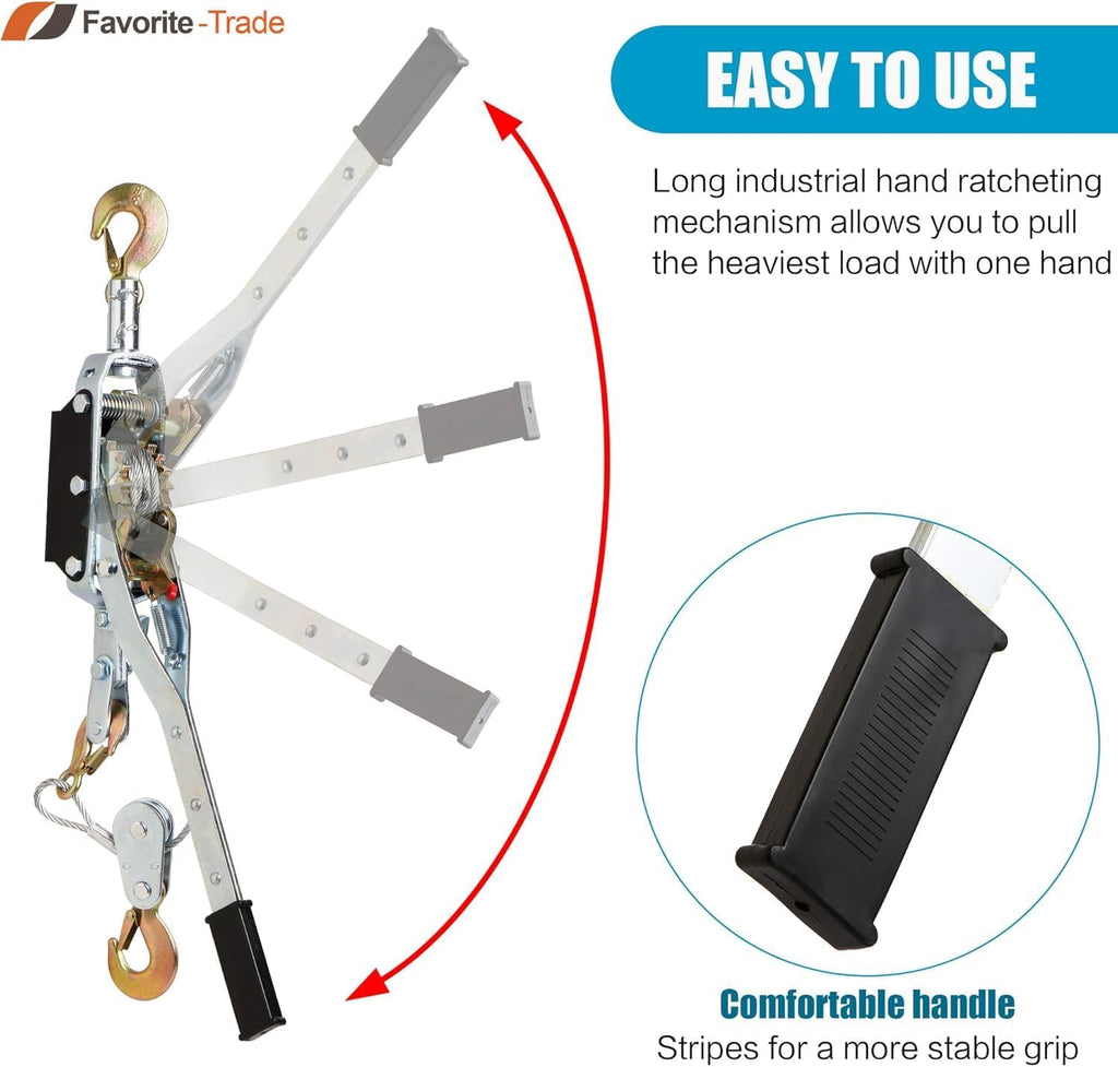 Come along Winch 5 Ton (11,023 Lbs) Manual Cable Puller, Heavy Duty Power Puller with Dual Gear, 10 Ft Steel Cable, 3 Hooks - Hand Winch for Vehicle Recovery, Fence Stretching & Heavy Load Pulling