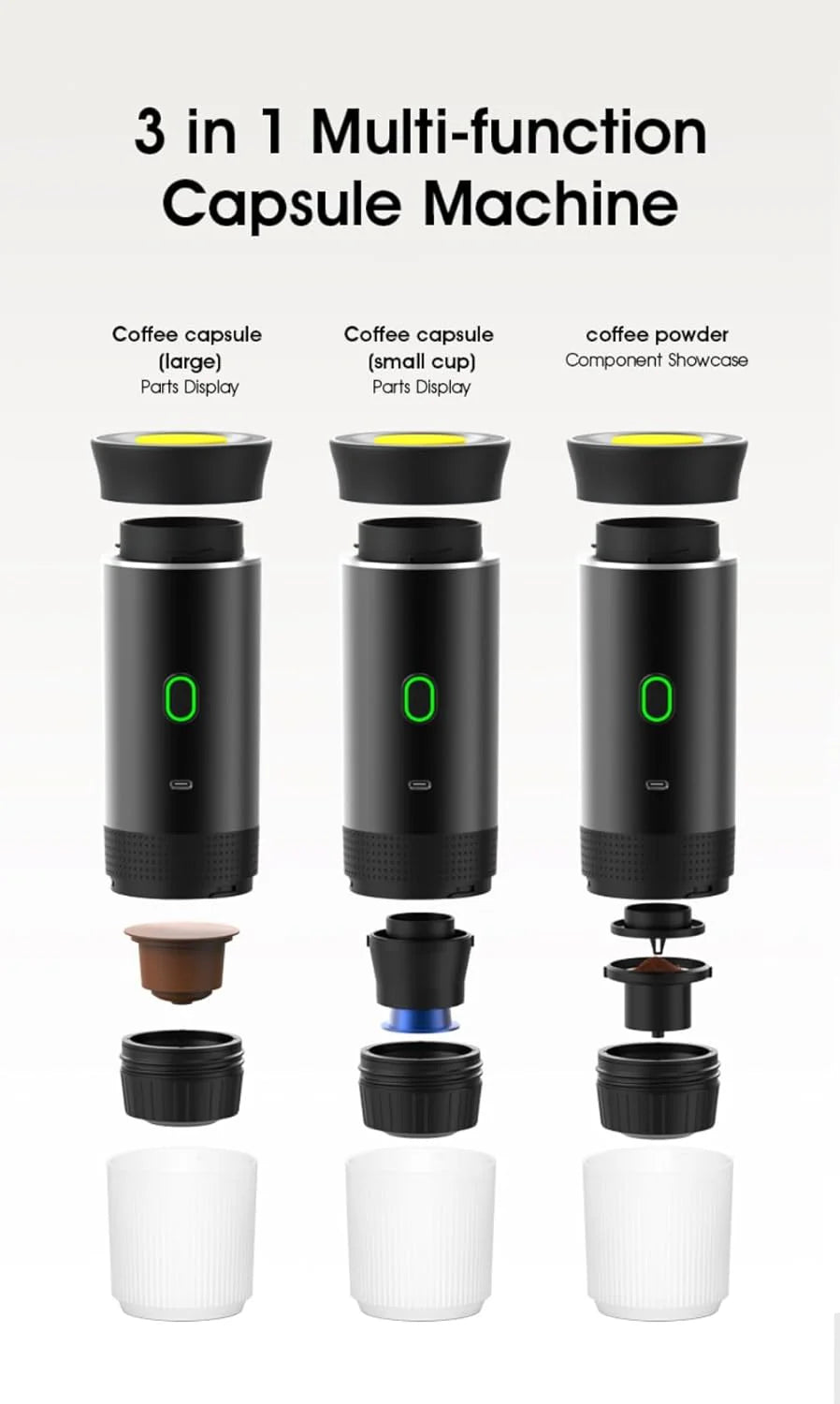 Wireless Portable Electric Coffee Maker with USB-C, Self-Heating, Rechargeable Espresso Coffee Machine for Travel, Camping, Rv,Home,Office