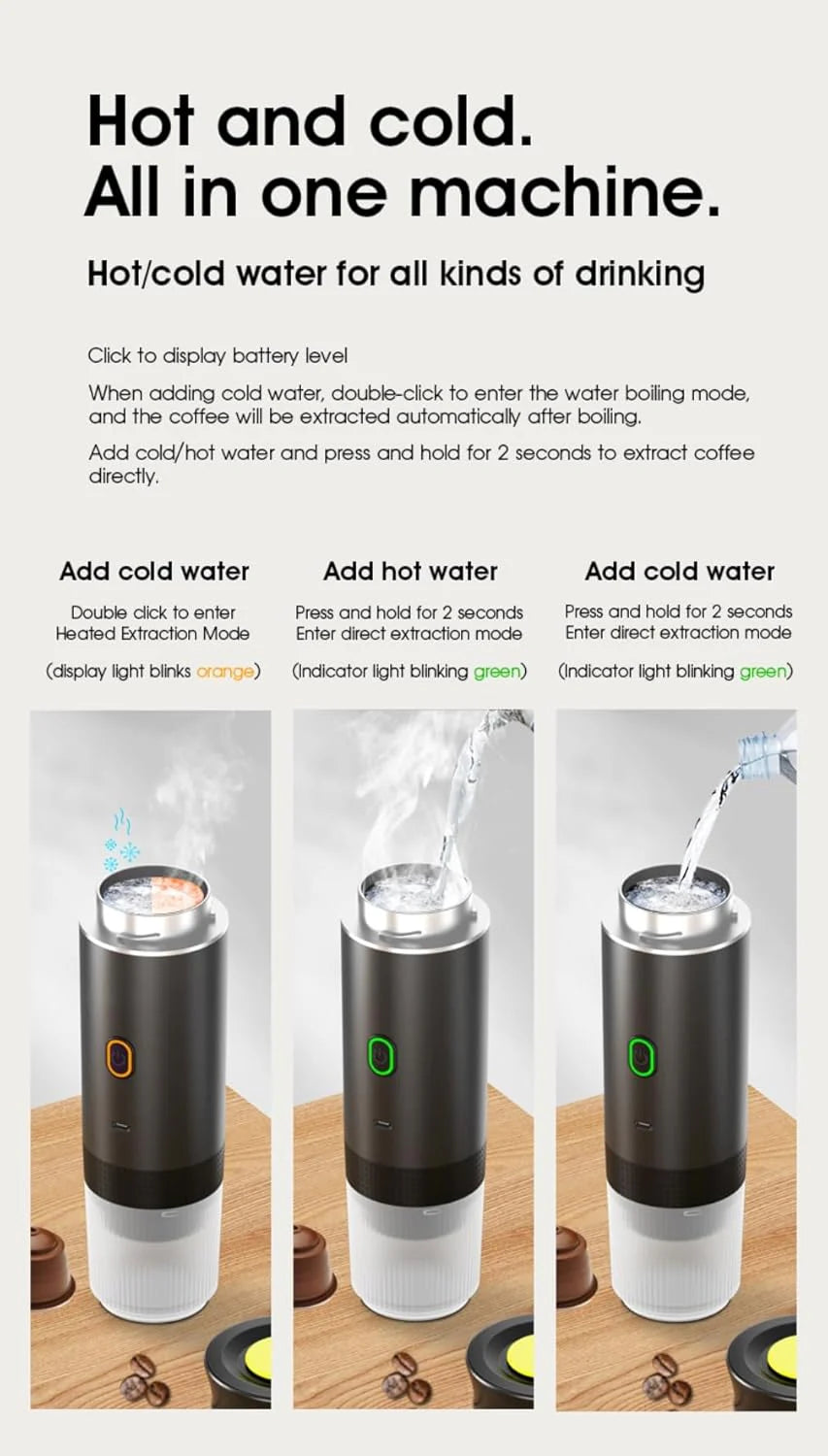 Wireless Portable Electric Coffee Maker with USB-C, Self-Heating, Rechargeable Espresso Coffee Machine for Travel, Camping, Rv,Home,Office